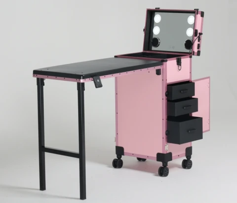 Mesa portatil de uña o maquillaje rosa